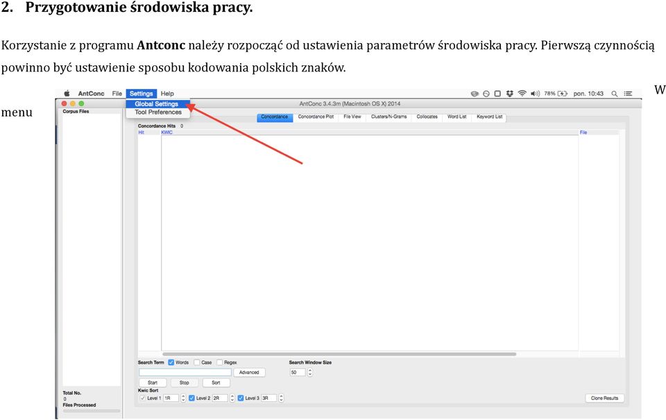 ustawienia parametrów środowiska pracy.