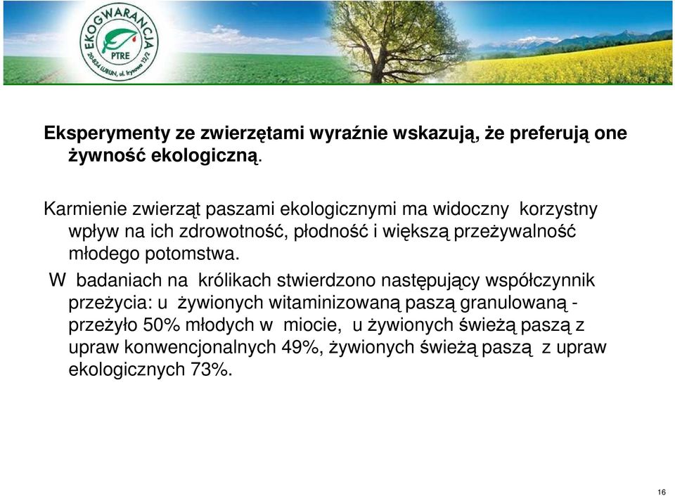 przeŝywalność młodego potomstwa.