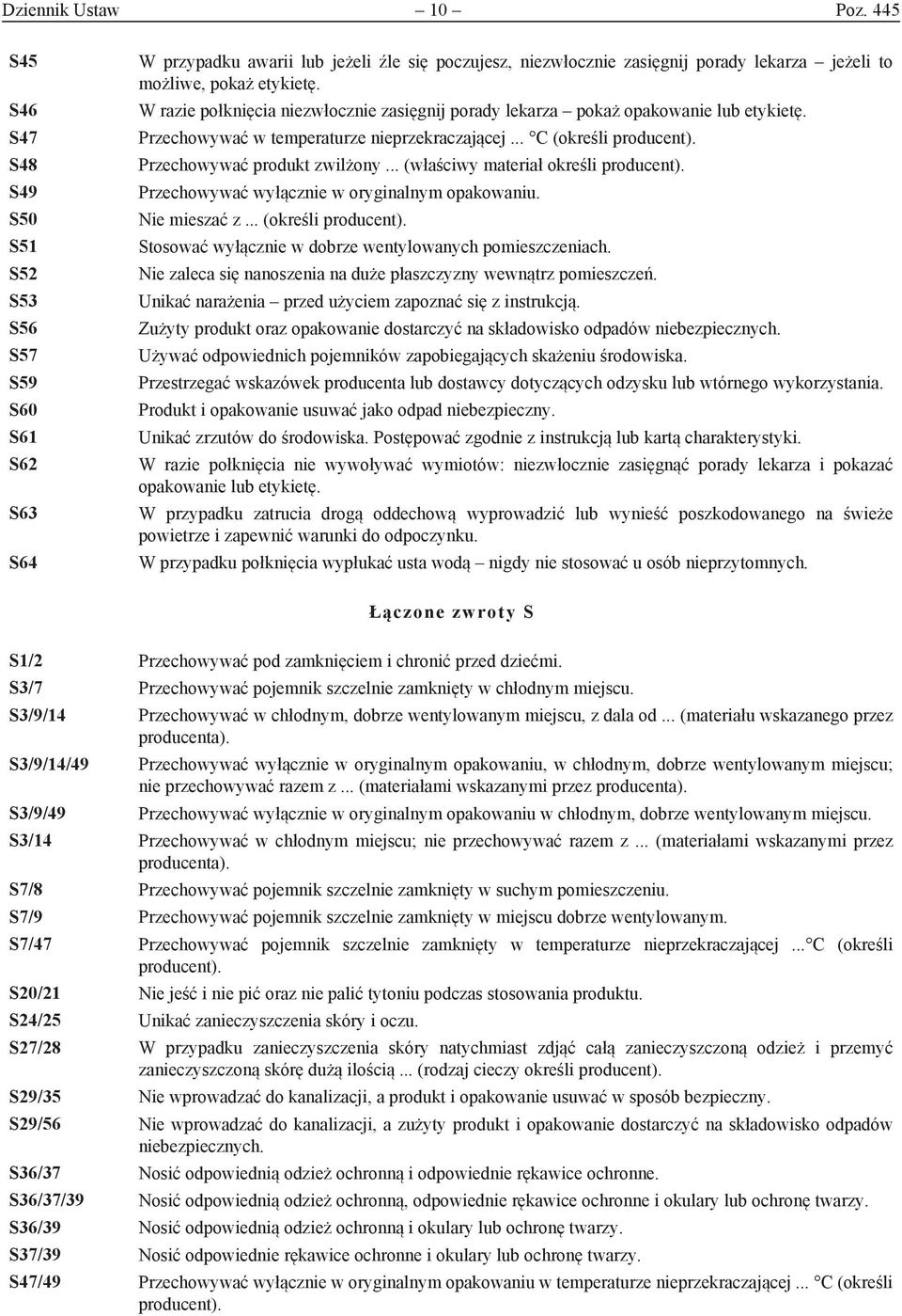 W razie połknięcia niezwłocznie zasięgnij porady lekarza pokaż opakowanie lub etykietę. Przechowywać w temperaturze nieprzekraczającej... C (określi producent). Przechowywać produkt zwilżony.