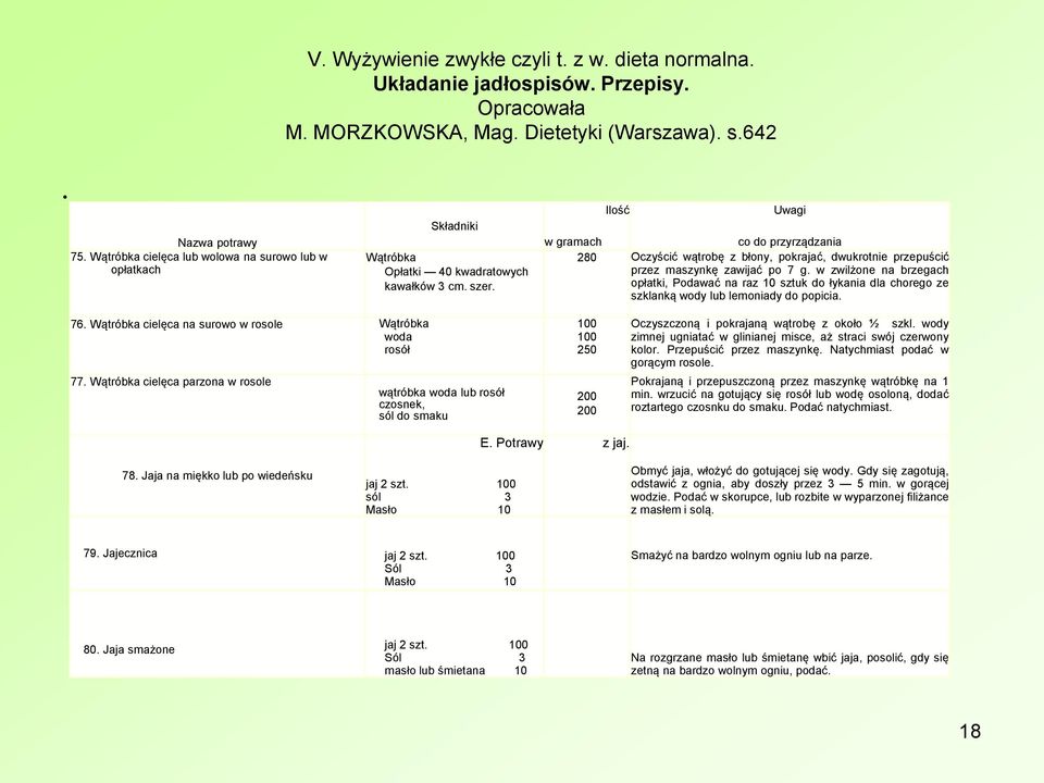 w zwilżone na brzegach opłatki, Podawać na raz sztuk do łykania dla chorego ze szklanką wody lub lemoniady do popicia. 76. Wątróbka cielęca na surowo w rosole Wątróbka woda rosół 77.