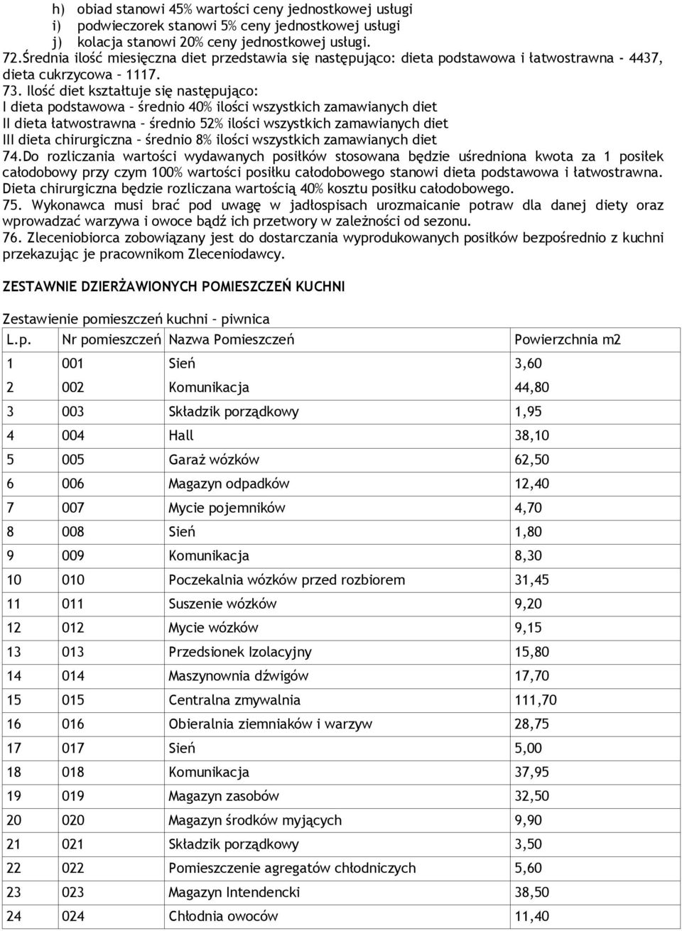 Ilość diet kształtuje się następująco: I dieta podstawowa średnio 40% ilości wszystkich zamawianych diet II dieta łatwostrawna średnio 52% ilości wszystkich zamawianych diet III dieta chirurgiczna