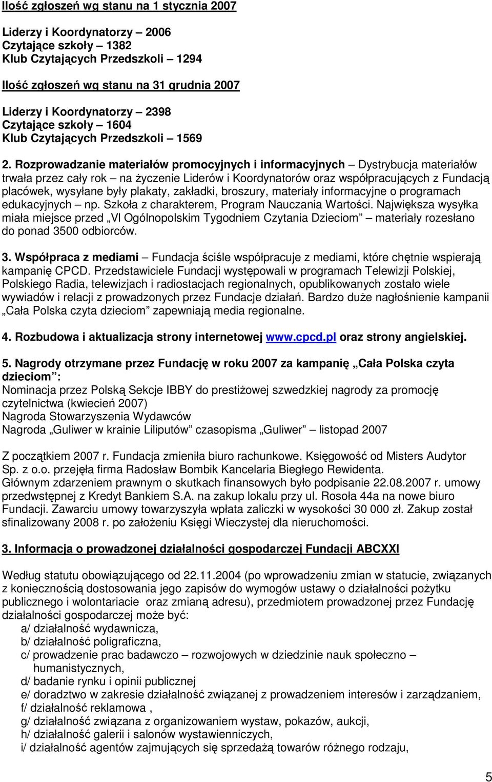 Rozprowadzanie materiałów promocyjnych i informacyjnych Dystrybucja materiałów trwała przez cały rok na życzenie Liderów i Koordynatorów oraz współpracujących z Fundacją placówek, wysyłane były