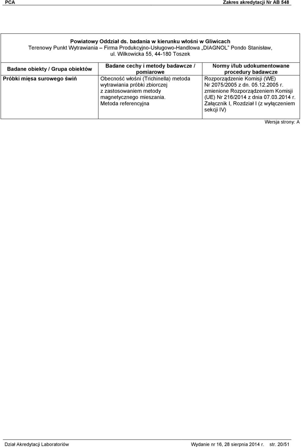 Firma Produkcyjno-Usługowo-Handlowa DIAGNOL Pondo Stanisław, ul.