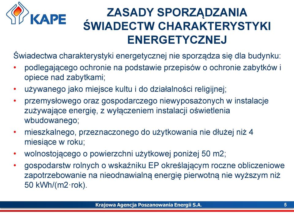 wyłączeniem instalacji oświetlenia wbudowanego; mieszkalnego, przeznaczonego do użytkowania nie dłużej niż 4 miesiące w roku; wolnostojącego o powierzchni użytkowej poniżej 50 m2;