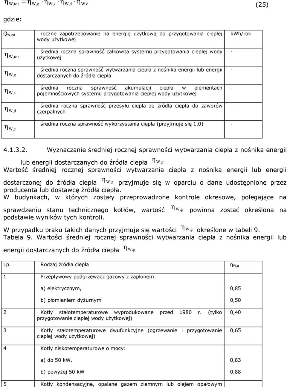 pojemnościowych systemu przygotowania ciepłej wody użytkowej średnia roczna sprawność przesyłu ciepła ze źródła ciepła do zaworów czerpalnych η W,e średnia roczna sprawność wykorzystania ciepła