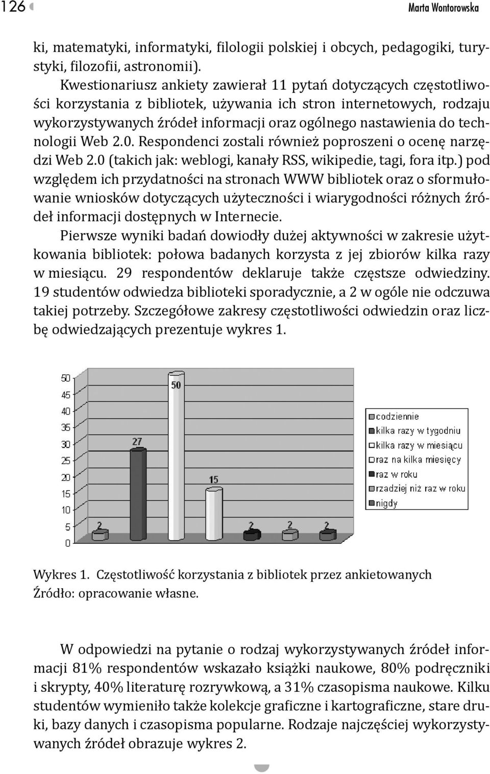 technologii Web 2.0. Respondenci zostali również poproszeni o ocenę narzędzi Web 2.0 (takich jak: weblogi, kanały RSS, wikipedie, tagi, fora itp.