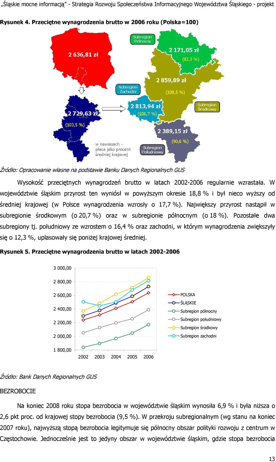 wzrastała. W województwie śląskim przyrost ten wyniósł w powyższym okresie 18,8 % i był nieco wyższy od średniej krajowej (w Polsce wynagrodzenia wzrosły o 17,7 %).