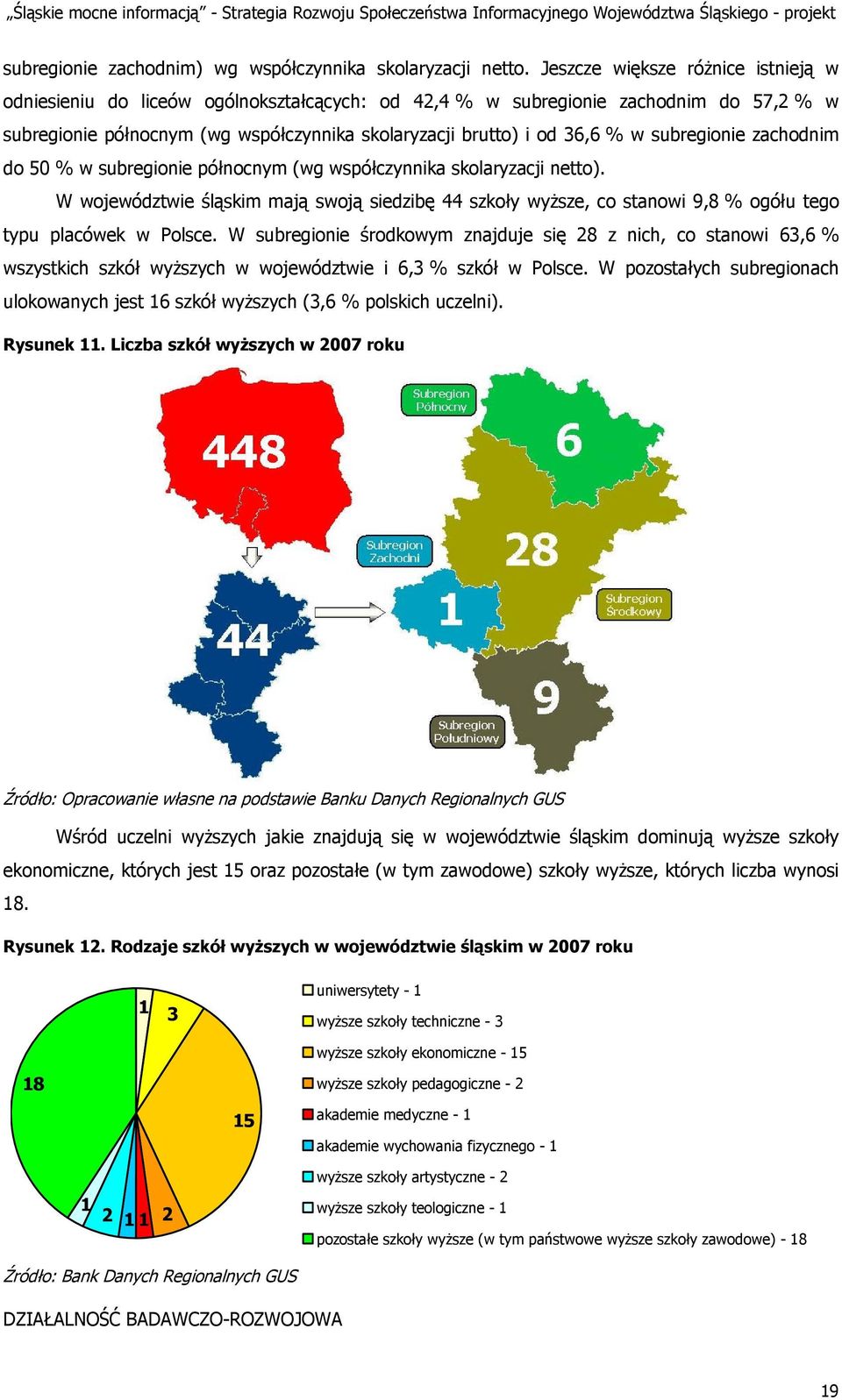 subregionie zachodnim do 50 % w subregionie północnym (wg współczynnika skolaryzacji netto).