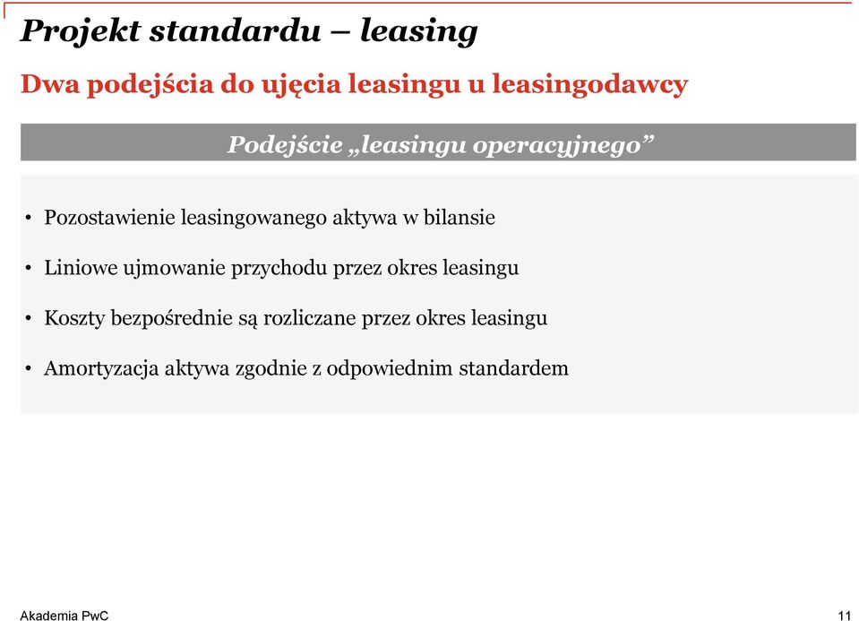 bilansie Liniowe ujmowanie przychodu przez okres leasingu Koszty bezpośrednie