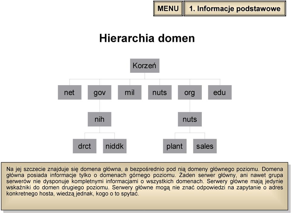 Żaden serwer główny, ani nawet grupa serwerów nie dysponuje kompletnymi informacjami o wszystkich domenach.