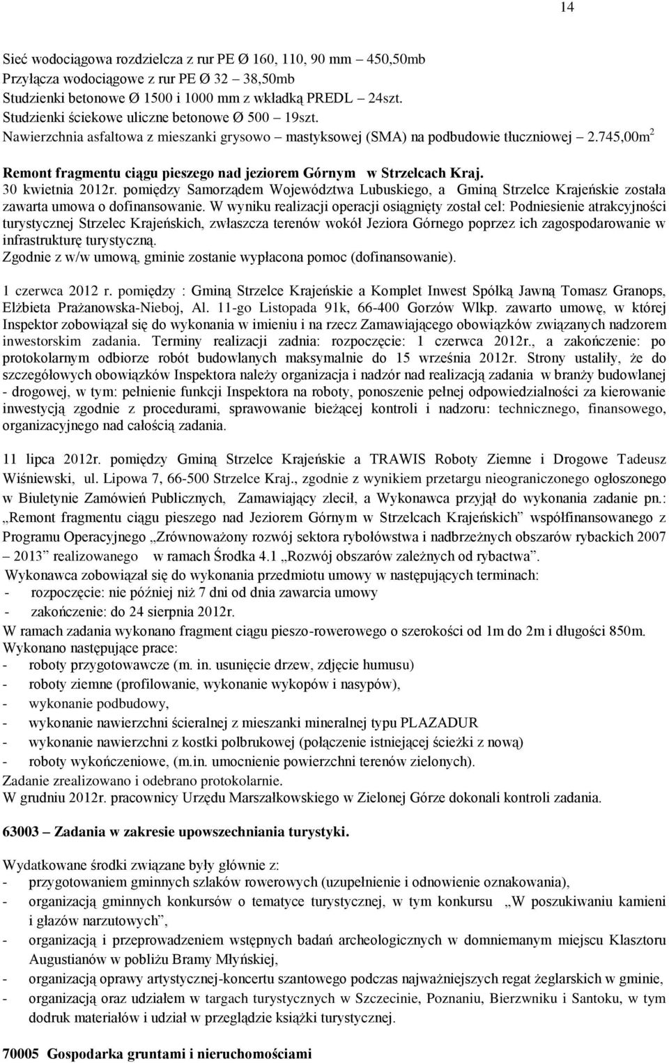 745,00m 2 Remont fragmentu ciągu pieszego nad jeziorem Górnym w Strzelcach Kraj. 30 kwietnia 2012r.