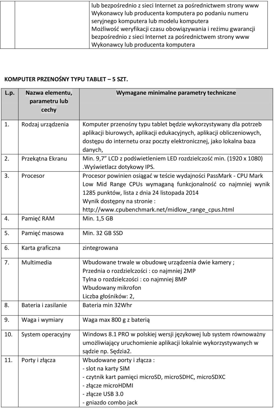 Rodzaj urządzenia Komputer przenośny typu tablet będzie wykorzystywany dla potrzeb aplikacji biurowych, aplikacji edukacyjnych, aplikacji obliczeniowych, dostępu do internetu oraz poczty