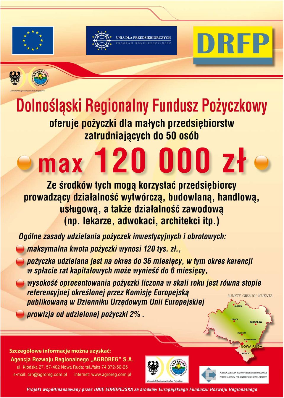 ) Ogólne zasady udzielania pożyczek inwestycyjnych i obrotowych: maksymalna kwota pożyczki wynosi 120 tys. zł.