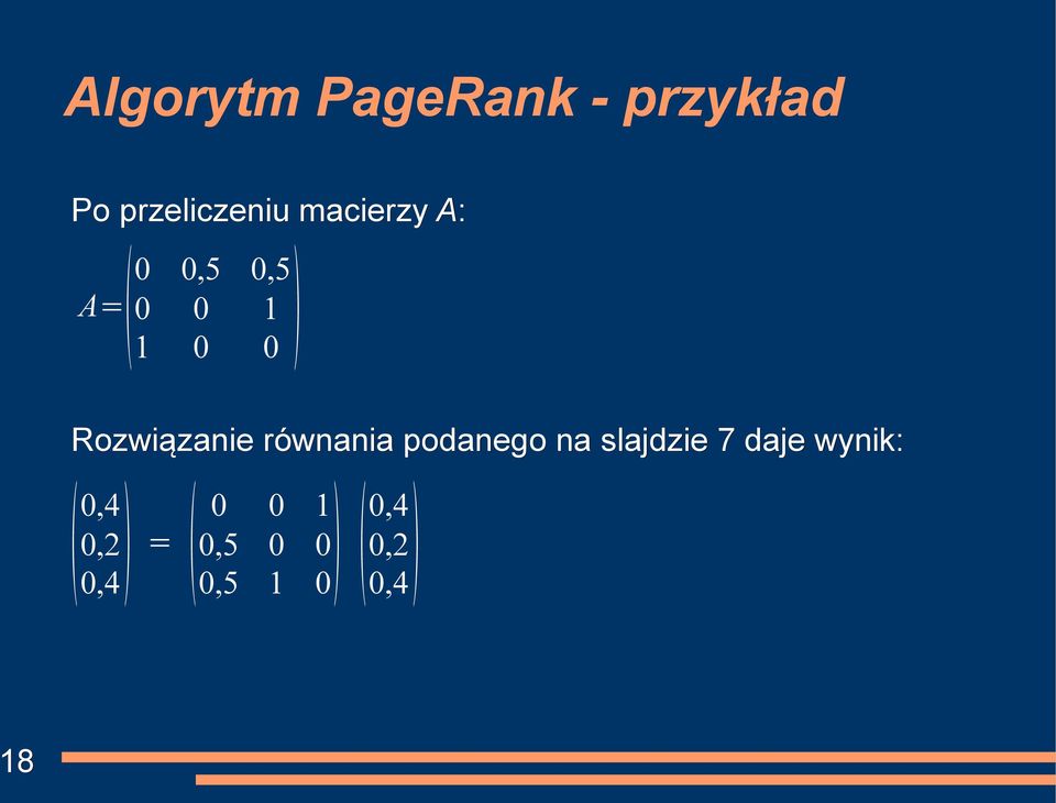 Rozwiązanie równania podanego na slajdzie 7