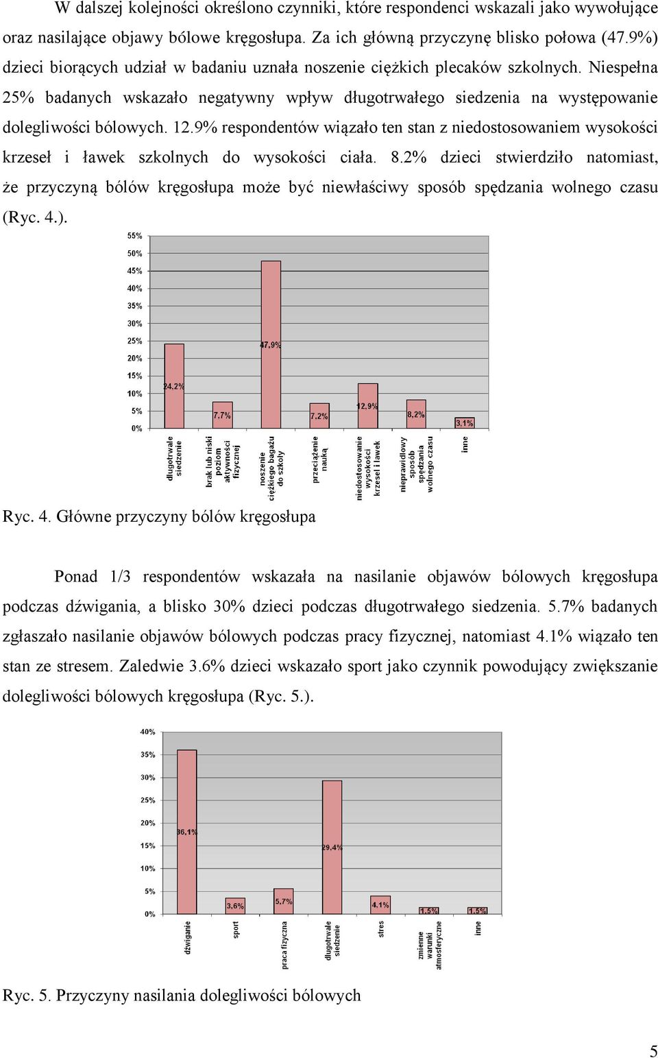 9% respondentów wiązało ten stan z niedostosowaniem wysokości krzeseł i ławek szkolnych do wysokości ciała. 8.