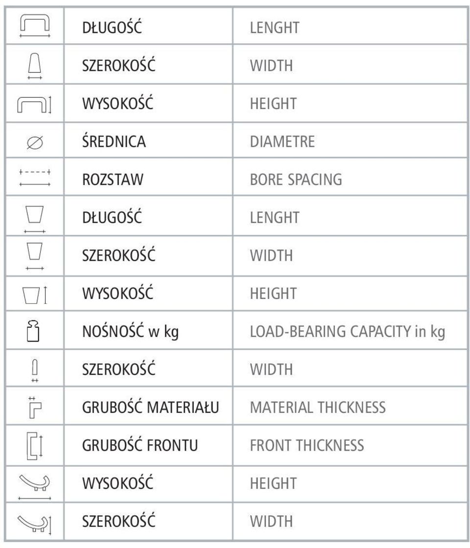 SZEROKOŚĆ lenght width height diametre bore spacing lenght width height