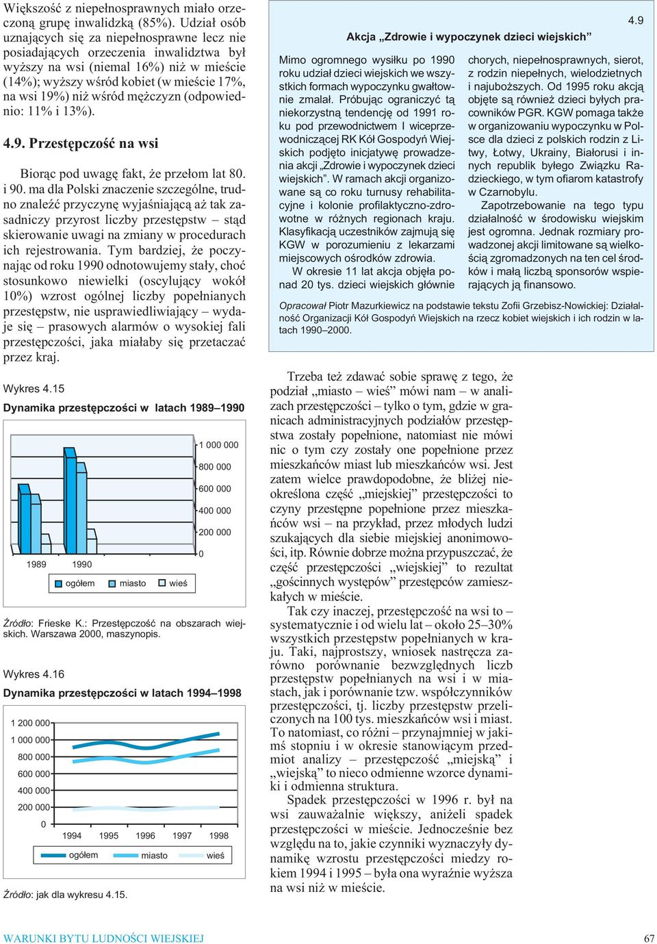 mê czyzn (odpowiednio: 11% i 13%). 4.9. Przestêpczoœæ na wsi Bior¹c pod uwagê fakt, e prze³om lat 8. i 9.