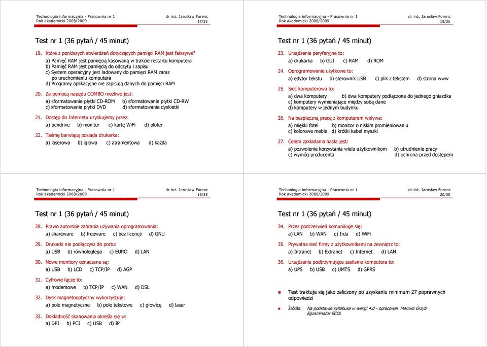 Programy aplikacyjne nie zapisują danych do pamięci RAM 20.