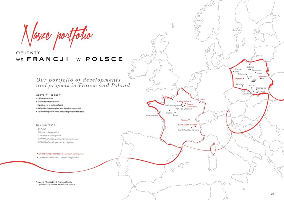 m² powierzchni handlowej w zarządzaniu 320 000 m² powierzchni handlowej w fazie realizacji Saint-Nazaire Paris La Villette Servon Paris Beaugrenelle Champigny Porte de Châtillon Angers Tours Metz