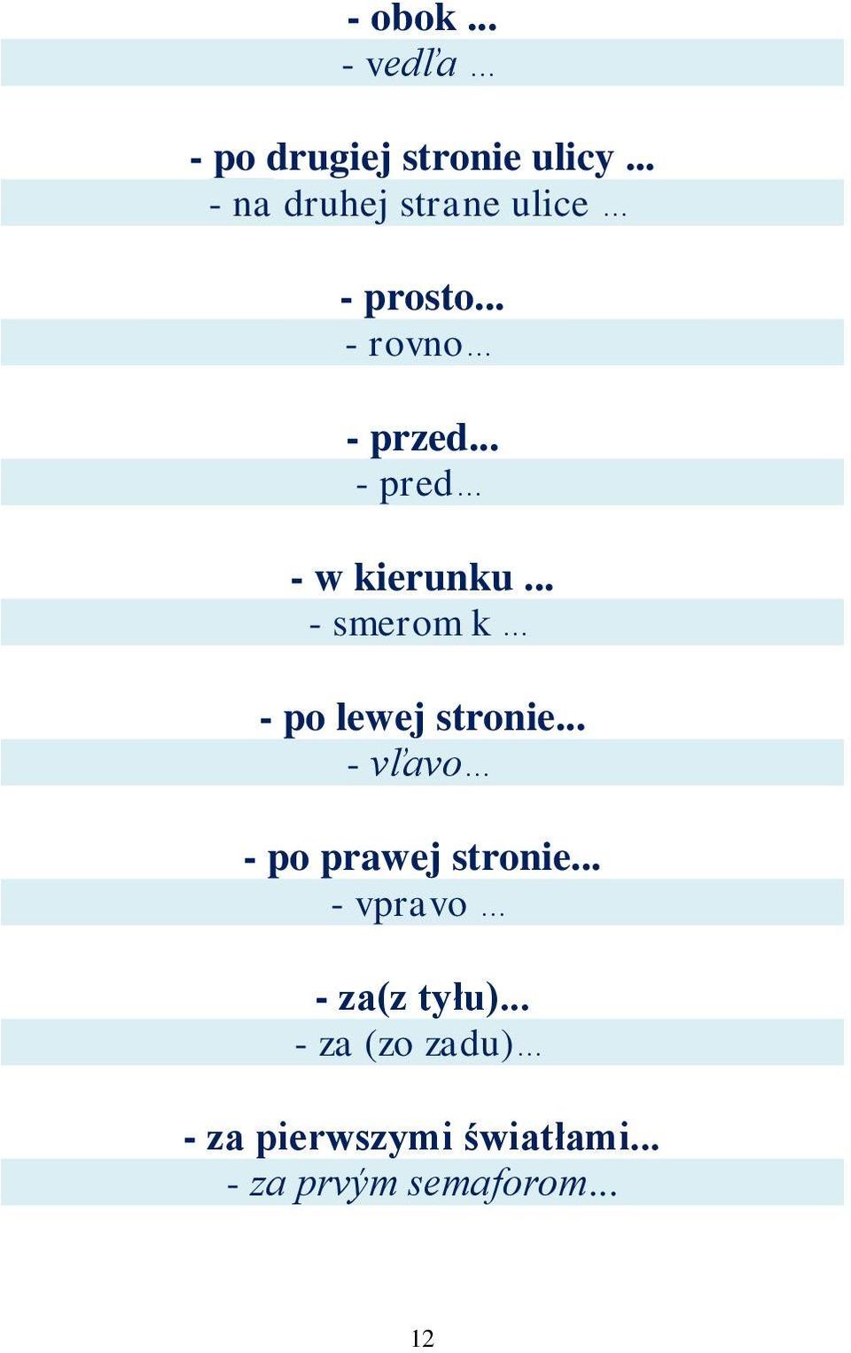 .. - pred - w kierunku... - smerom k - po lewej stronie.