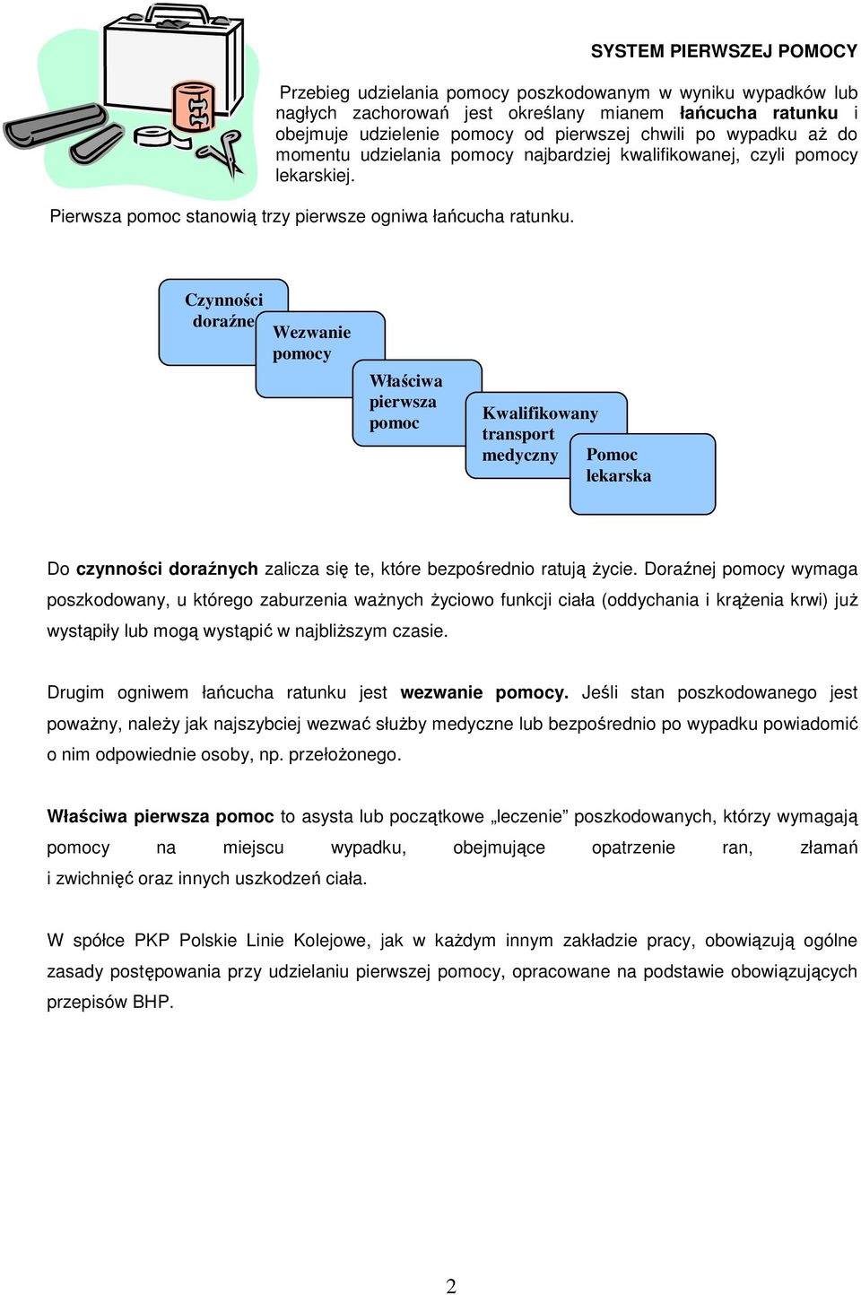 Czynności doraźne Wezwanie pomocy Właściwa pierwsza pomoc Kwalifikowany transport medyczny Pomoc lekarska Do czynności doraźnych zalicza się te, które bezpośrednio ratują Ŝycie.