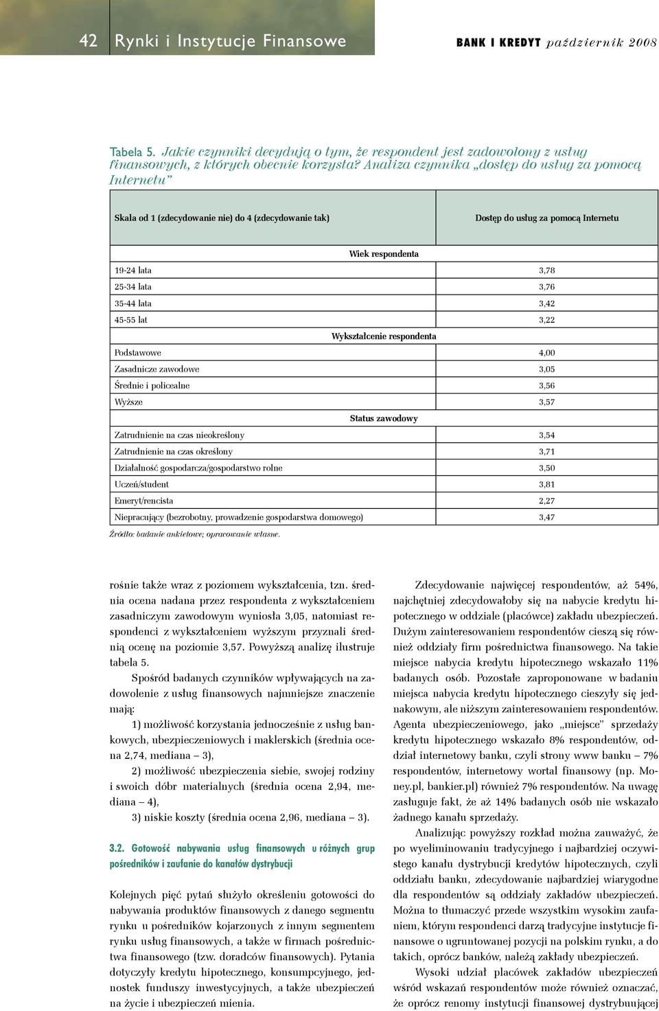 lat 3,22 Wykształcenie respondenta Podstawowe 4,00 Zasadnicze zawodowe 3,05 Średnie i policealne 3,56 Wyższe 3,57 Status zawodowy Zatrudnienie na czas nieokreślony 3,54 Zatrudnienie na czas określony