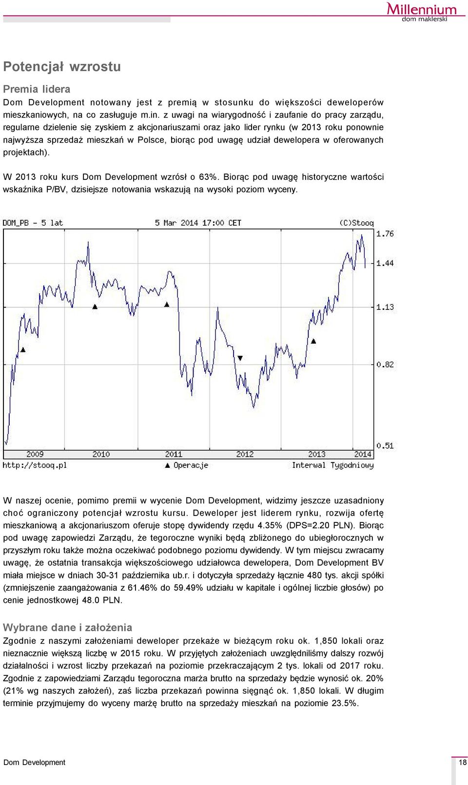 udział dewelopera w oferowanych projektach). W 2 roku kurs wzråsł o 63%. Biorąc pod uwagę historyczne wartości wskaźnika P/BV, dzisiejsze notowania wskazują na wysoki poziom wyceny.