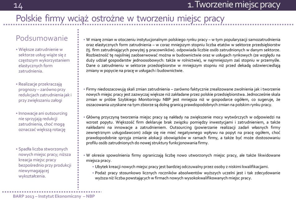 W miarę zmian w otoczeniu instytucjonalnym polskiego rynku pracy w tym popularyzacji samozatrudnienia oraz elastycznych form zatrudnienia w coraz mniejszym stopniu liczba etatów w sektorze