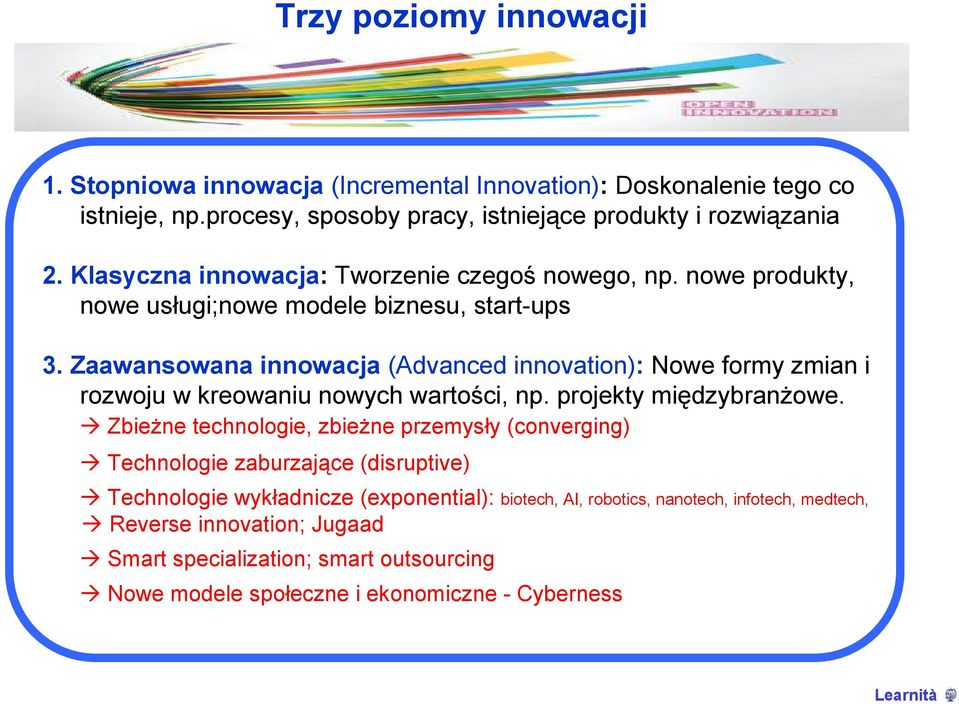 Zaawansowana innowacja (Advanced innovation): Nowe formy zmian i rozwoju w kreowaniu nowych wartości, np. projekty międzybranżowe.