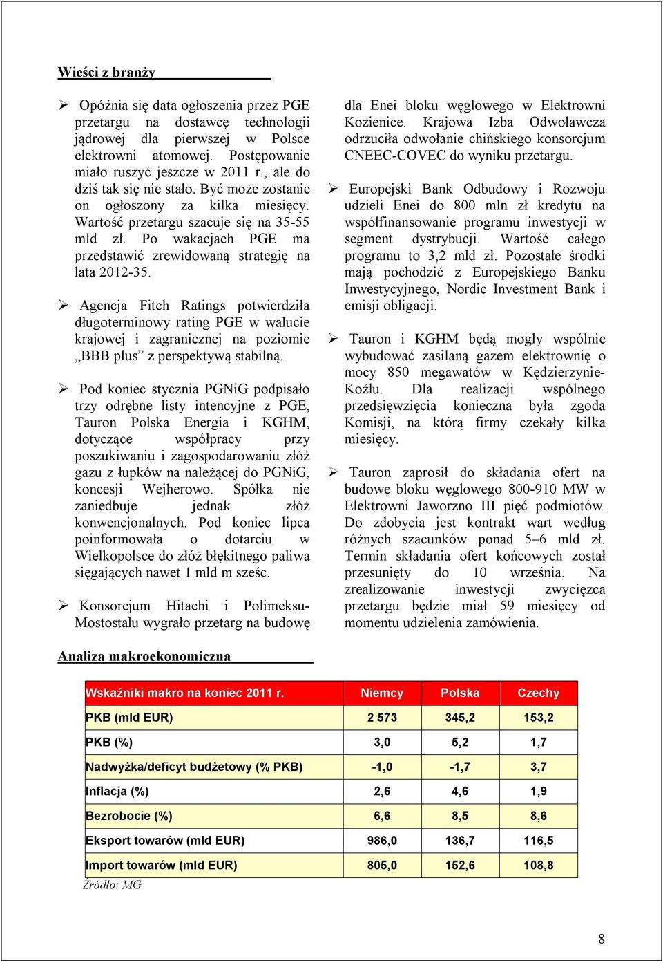 Agencja Fitch Ratings potwierdziła długoterminowy rating PGE w walucie krajowej i zagranicznej na poziomie BBB plus z perspektywą stabilną.