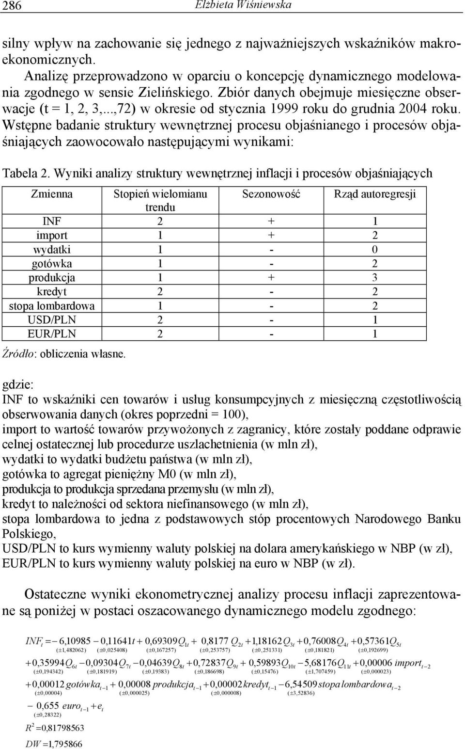 Wstępne badanie struktury wewnętrznej procesu objaśnianego i procesów objaśniających zaowocowało następującymi wynikami: Tabela 2.