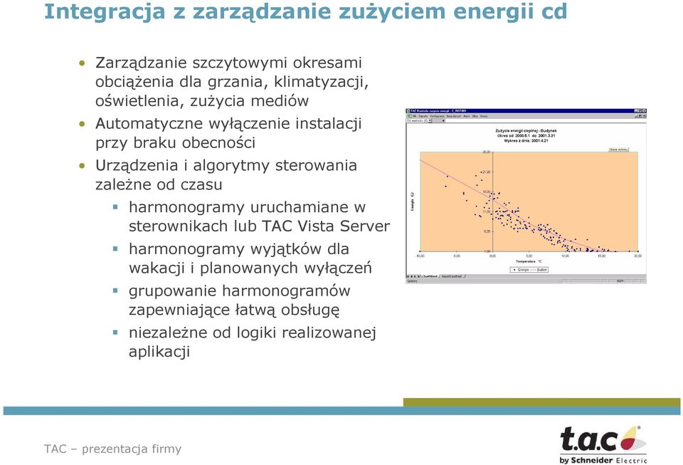 sterowania zaleŝne od czasu harmonogramy uruchamiane w sterownikach lub TAC Vista Server harmonogramy wyjątków dla