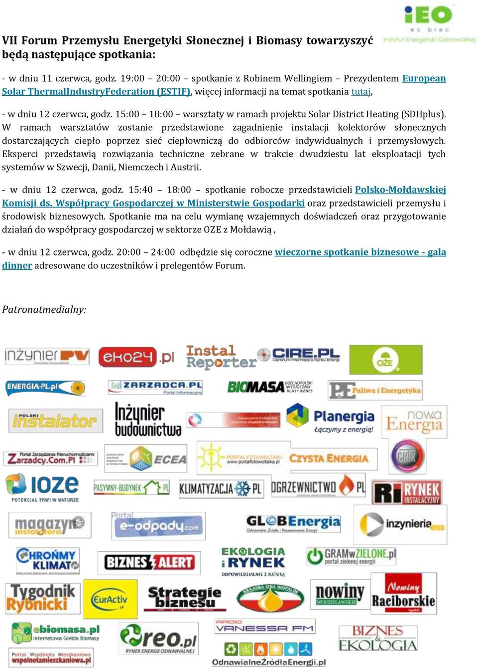 15:00 18:00 warsztaty w ramach projektu Solar District Heating (SDHplus).