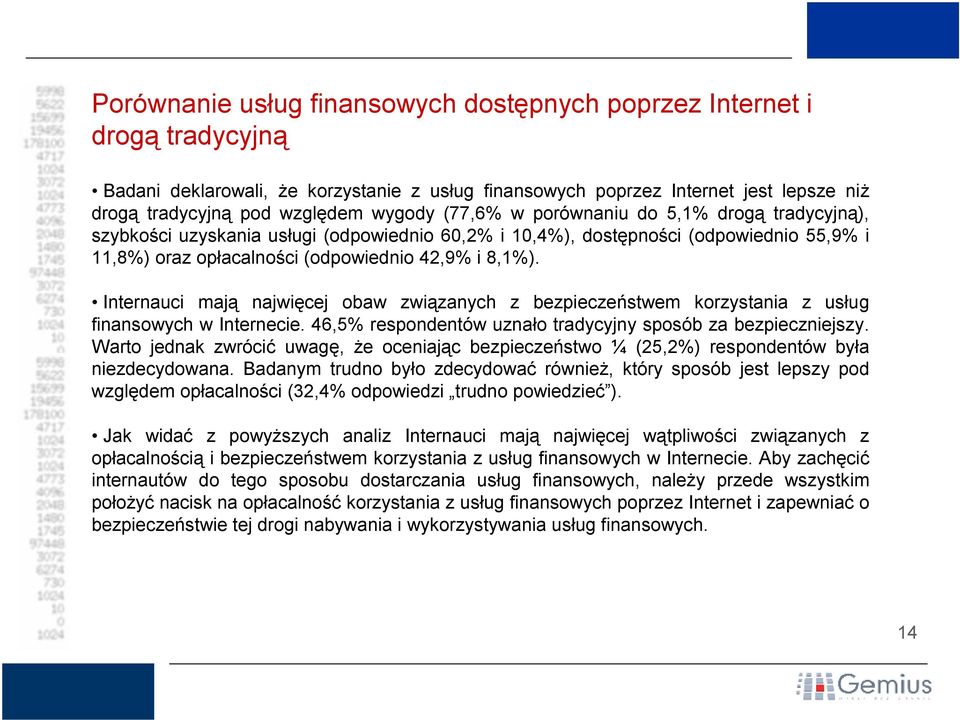 Internauci mają najwięcej obaw związanych z bezpieczeństwem korzystania z usług finansowych w Internecie. 46,5% respondentów uznało tradycyjny sposób za bezpieczniejszy.