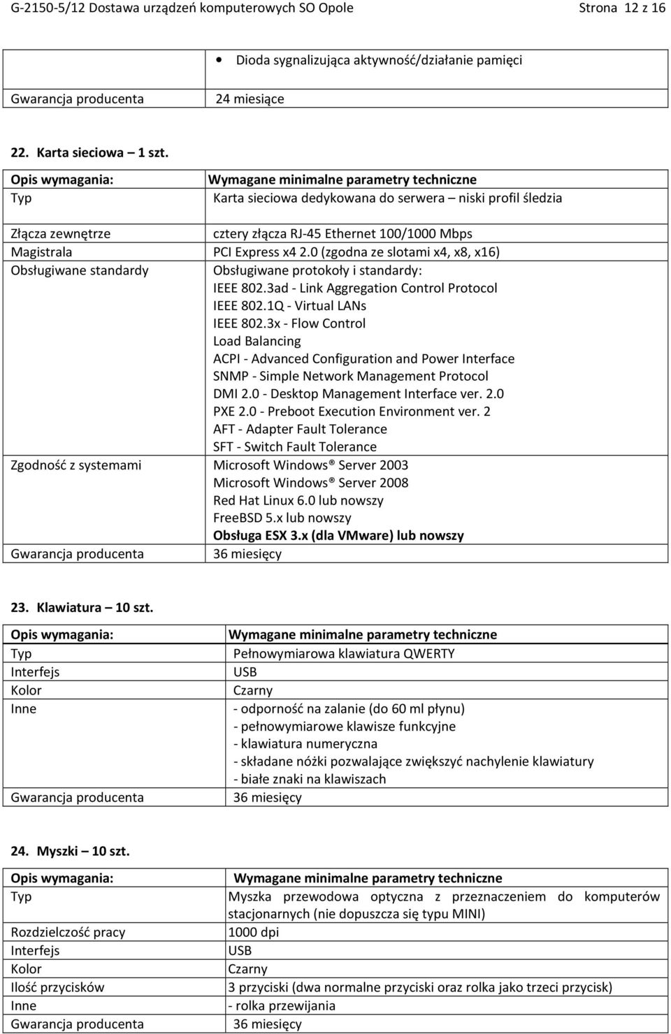 0 (zgodna ze slotami x4, x8, x16) Obsługiwane standardy Obsługiwane protokoły i standardy: IEEE 802.3ad - Link Aggregation Control Protocol IEEE 802.1Q - Virtual LANs IEEE 802.