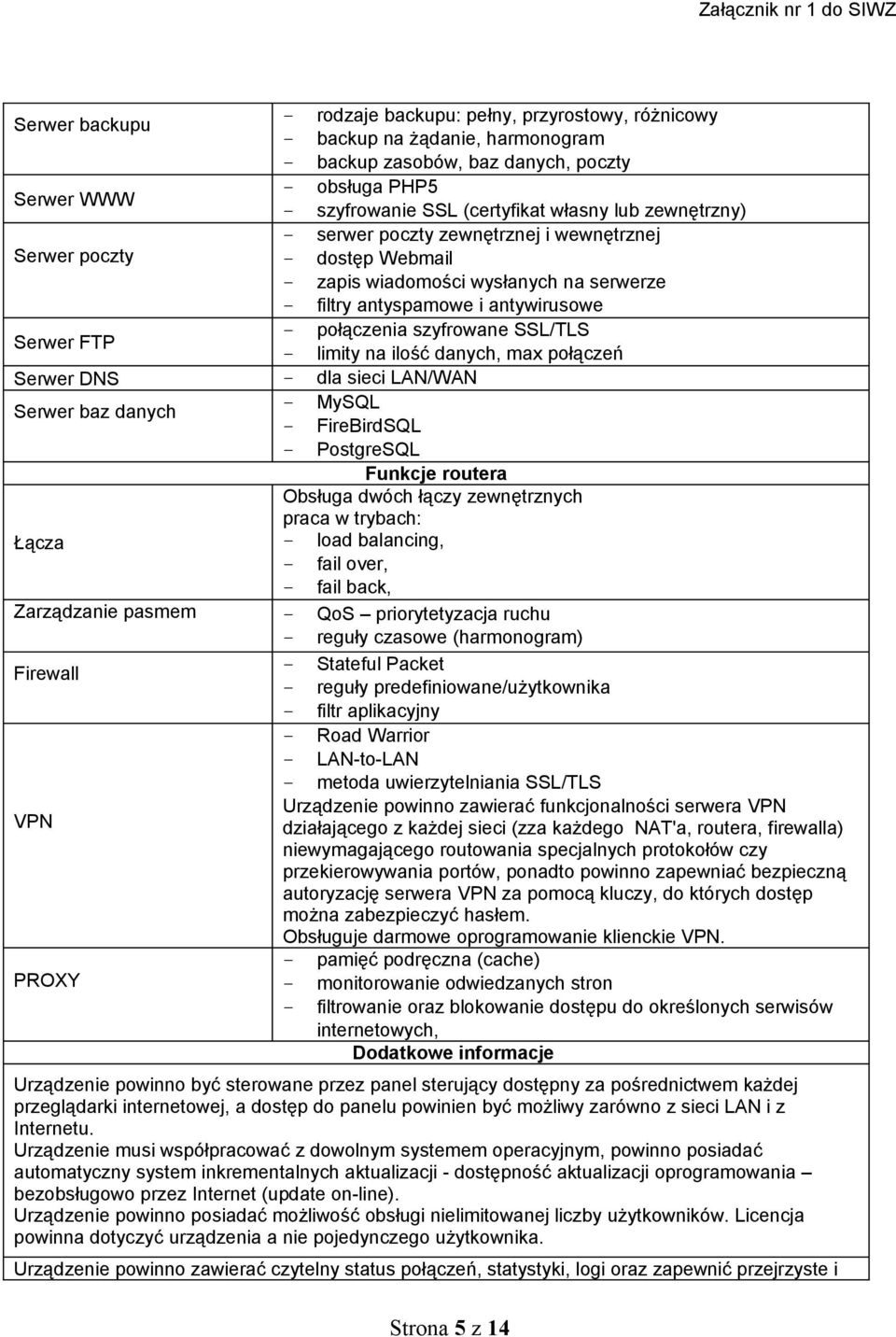 SSL/TLS Serwer FTP limity na ilość danych, max połączeń Serwer DNS dla sieci LAN/WAN MySQL Serwer baz danych FireBirdSQL PostgreSQL Funkcje routera Obsługa dwóch łączy zewnętrznych praca w trybach: