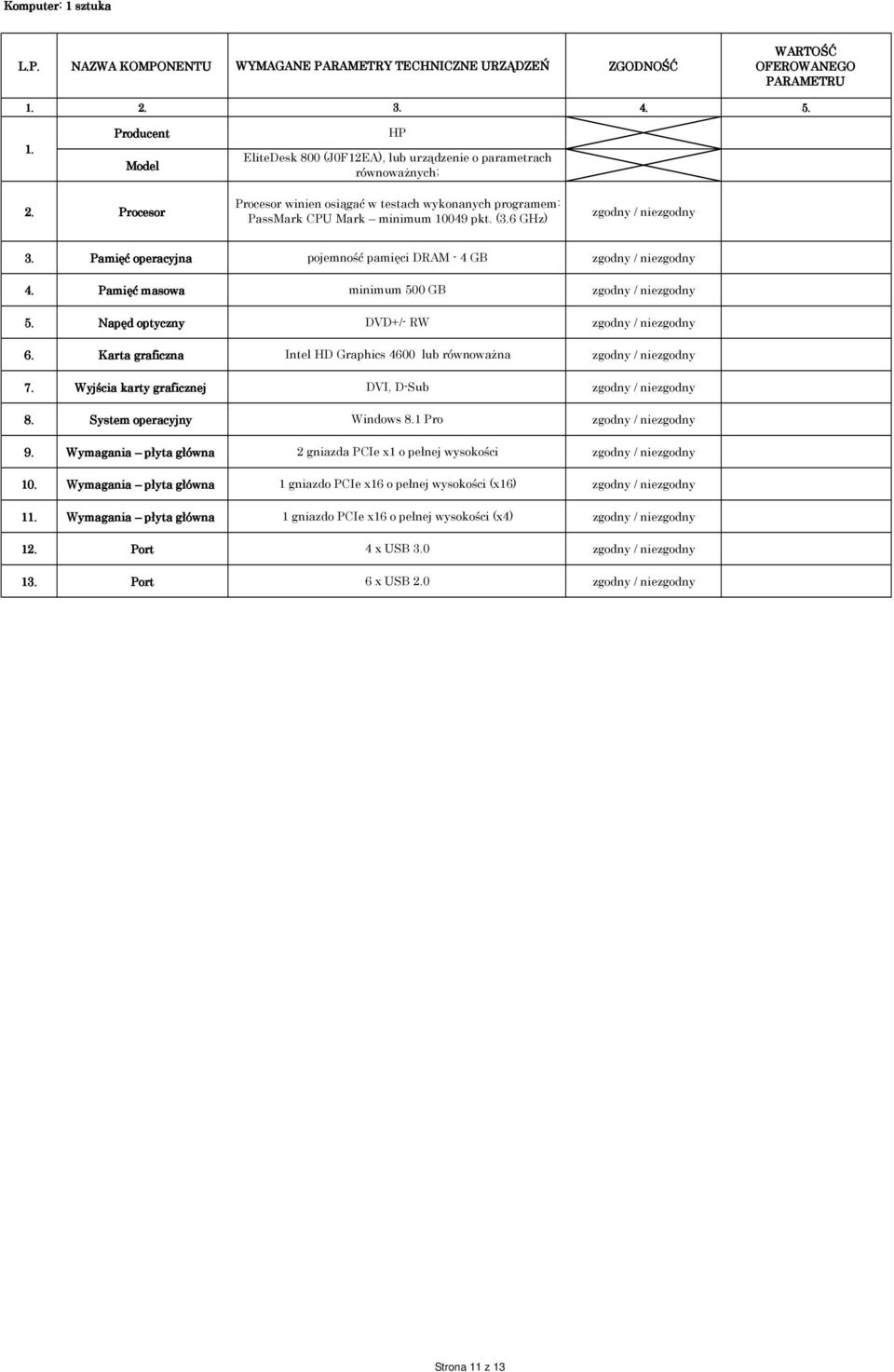 Karta graficzna 7. Wyjścia karty graficznej 8. System operacyjny 9. Wymagania płyta główna 10. Wymagania płyta główna 1 Wymagania płyta główna 12. Port 13.