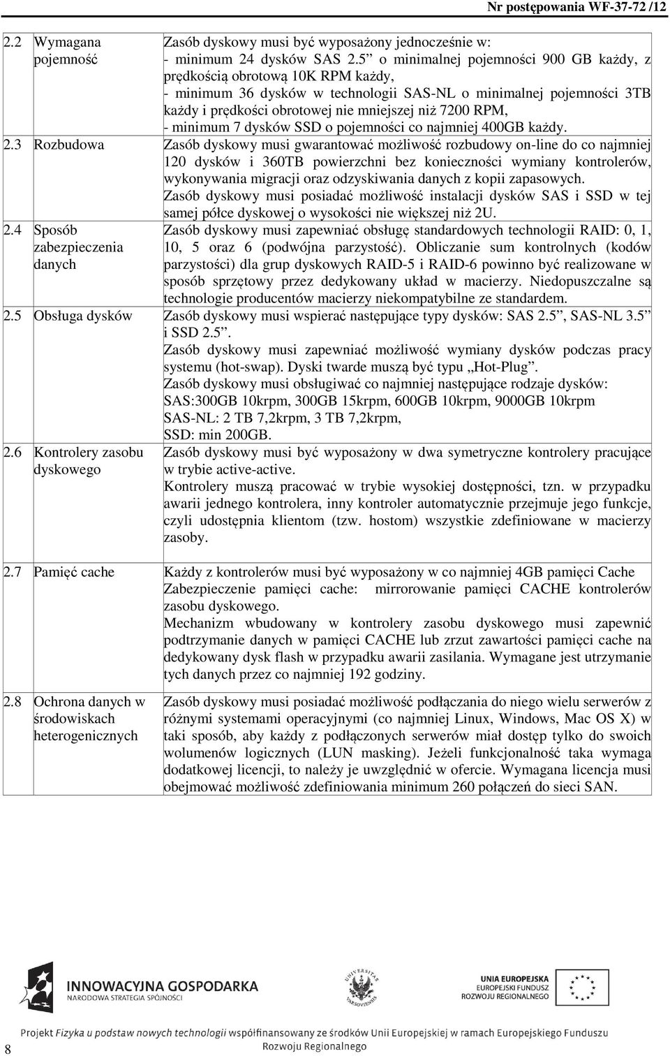 RPM, - minimum 7 dysków SSD o pojemności co najmniej 400GB każdy. 2.