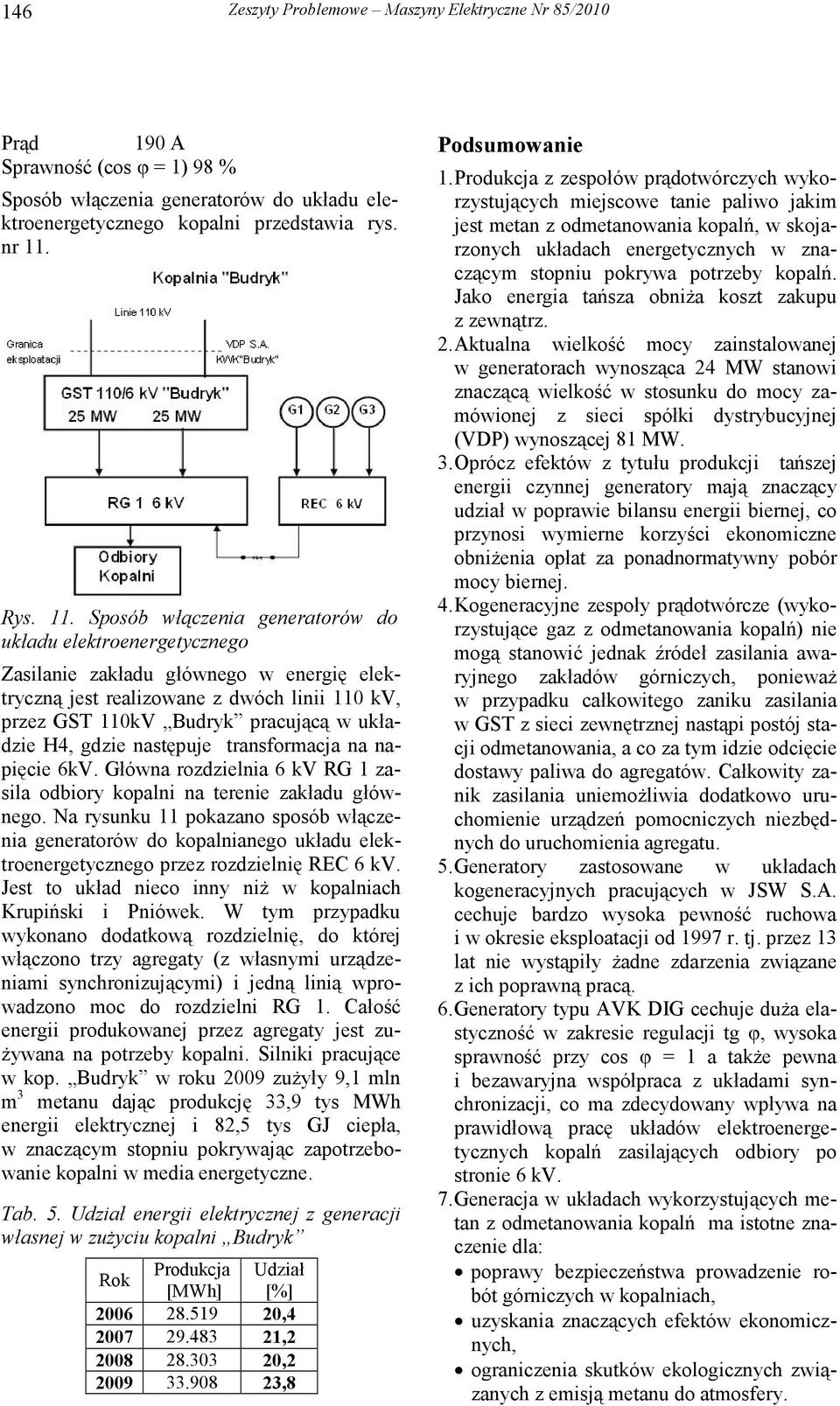 Sposób włączenia generatorów do układu elektroenergetycznego Zasilanie zakładu głównego w energię elektryczną jest realizowane z dwóch linii 110 kv, przez GST 110kV Budryk pracującą w układzie H4,