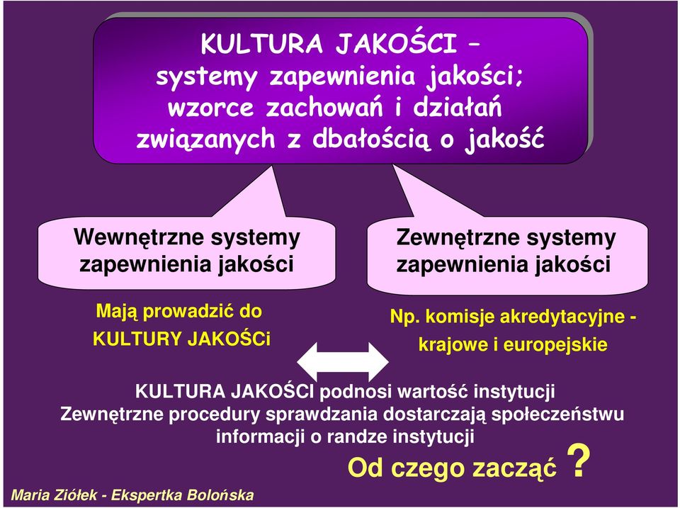 Np. komisje akredytacyjne - krajowe i europejskie KULTURA JAKOŚCI podnosi wartość instytucji Zewnętrzne