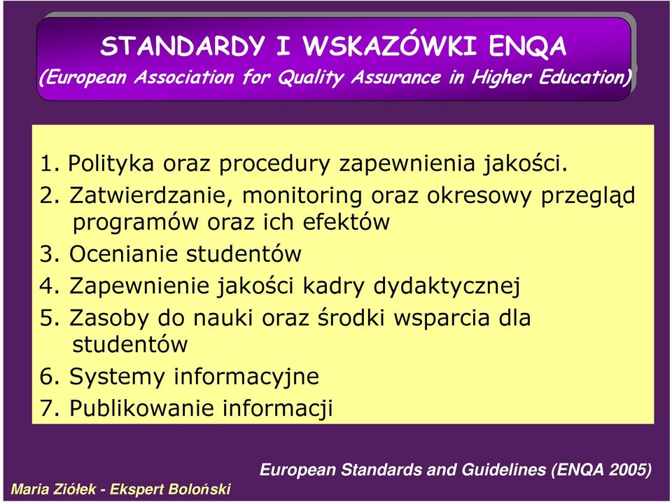 Zatwierdzanie, monitoring oraz okresowy przegląd programów oraz ich efektów 3. Ocenianie studentów 4.