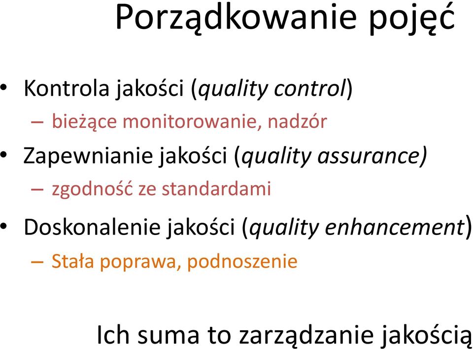 zgodność ze standardami Doskonalenie jakości (quality