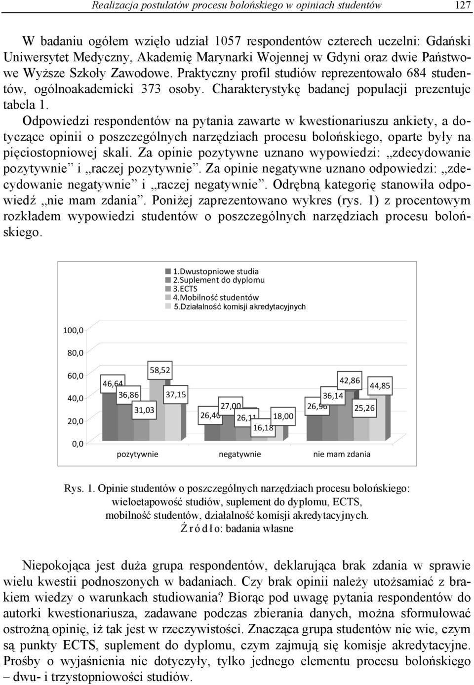 Odpowiedzi respondentów na pytania zawarte w kwestionariuszu ankiety, a dotyczące opinii o poszczególnych narzędziach procesu bolońskiego, oparte były na pięciostopniowej skali.