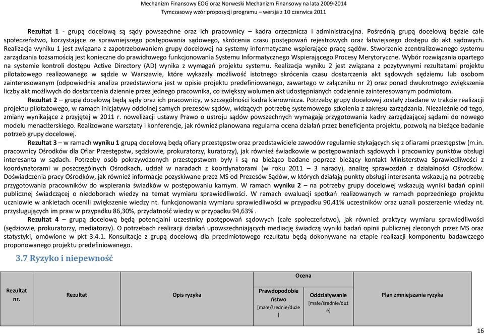 Realizacja wyniku 1 jest związana z zapotrzebowaniem grupy docelowej na systemy informatyczne wspierające pracę sądów.