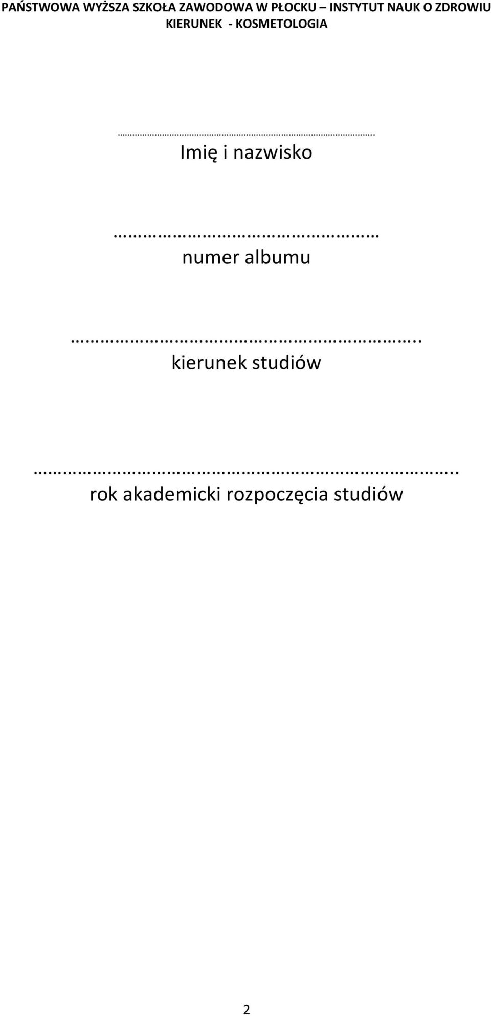 . kierunek studiów.