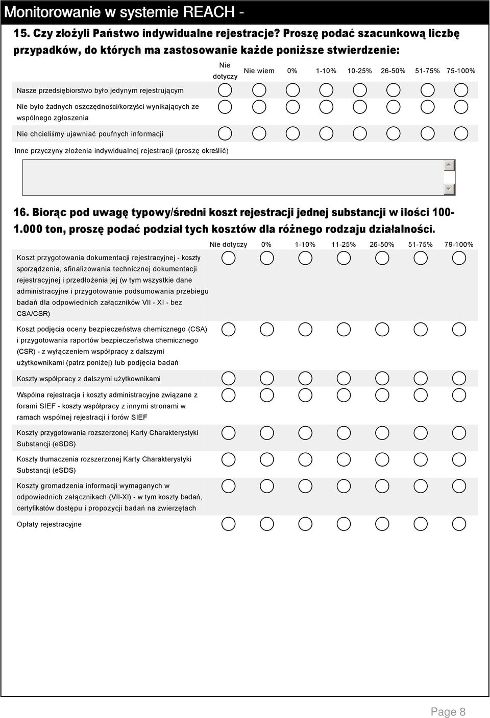 rejestrującym Nie było żadnych oszczędności/korzyści wynikających ze wspólnego zgłoszenia Nie chcieliśmy ujawniać poufnych informacji Inne przyczyny złożenia indywidualnej rejestracji (proszę