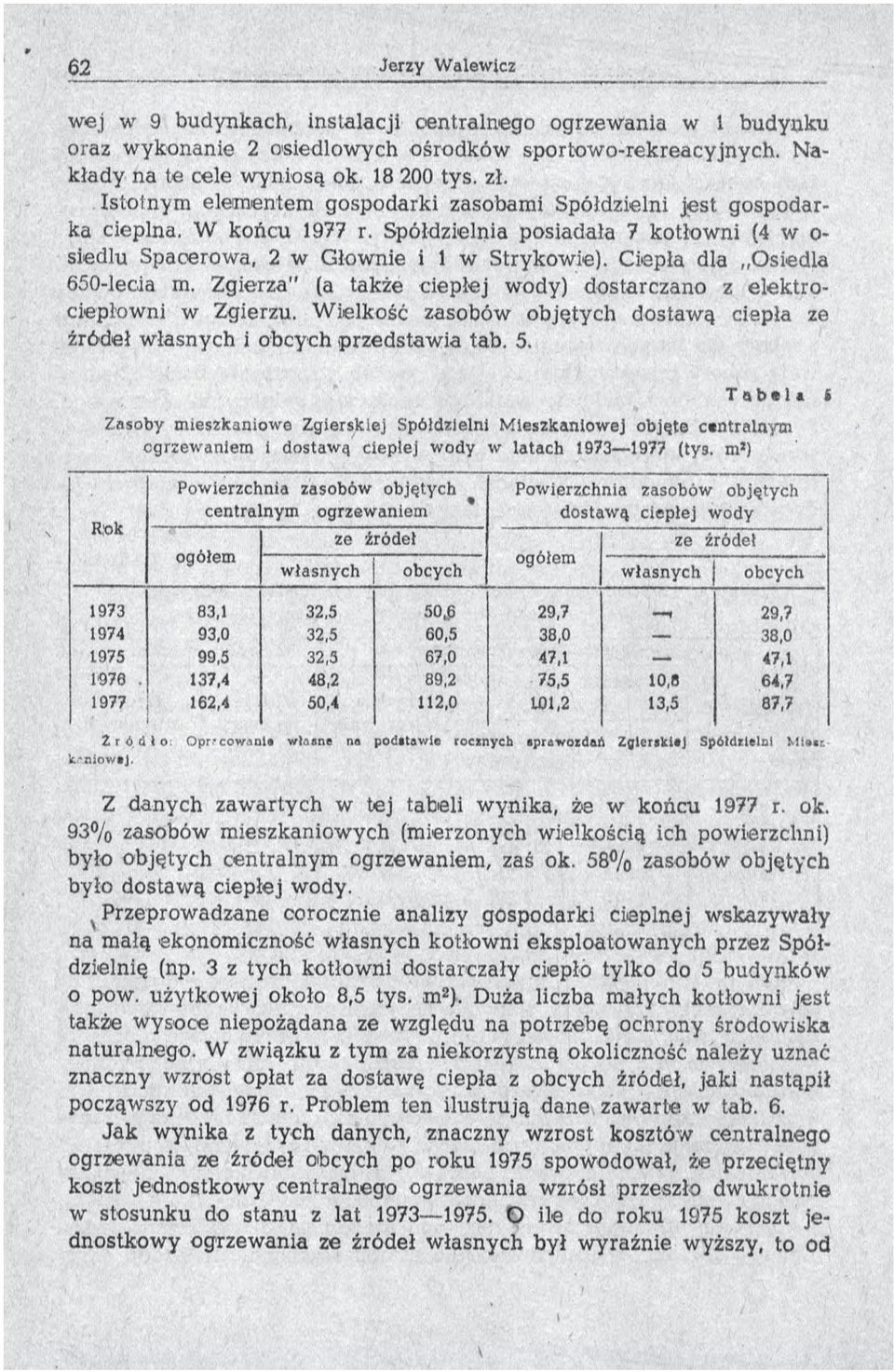 Ciepła dla Osiedla 650-lecia m. Zgierza" (a także ciepłej wody) dostarczano z elektrociepłowni w Zgierzu. W ielkość zasobów objętych dostawą ciepła ze źródeł własnych i obcych przedstaw ia tab. 5.