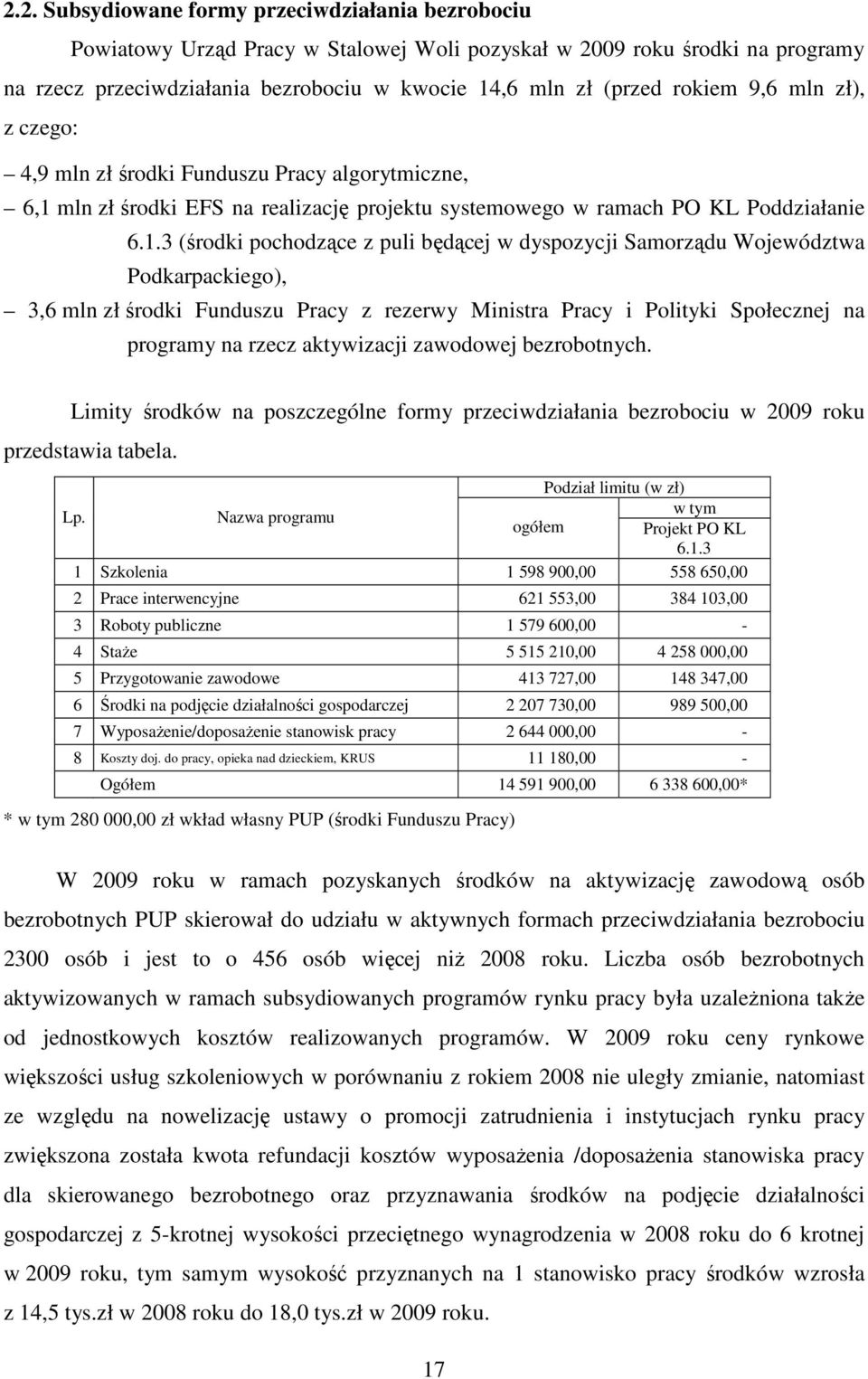 mln zł środki EFS na realizację projektu systemowego w ramach PO KL Poddziałanie 6.1.