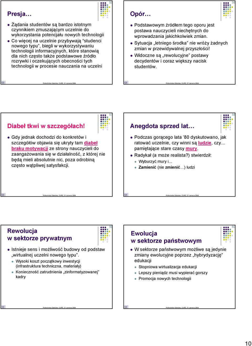 tych technologii w procesie nauczania na uczelni Opór! Podstawowym źródłem tego oporu jest postawa nauczycieli niechętnych do wprowadzania jakichkolwiek zmian.