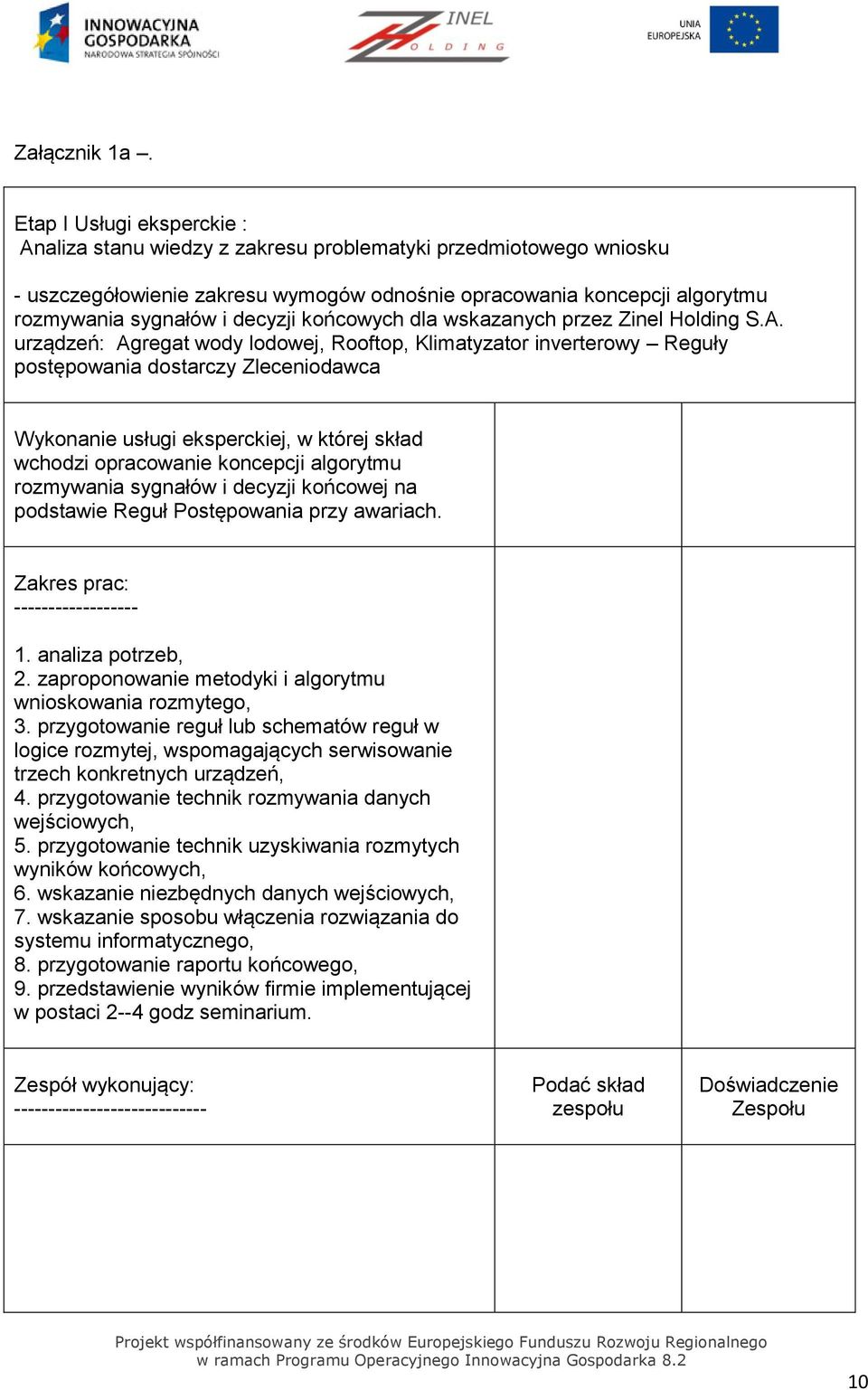 końcowych dla wskazanych przez Zinel Holding S.A.